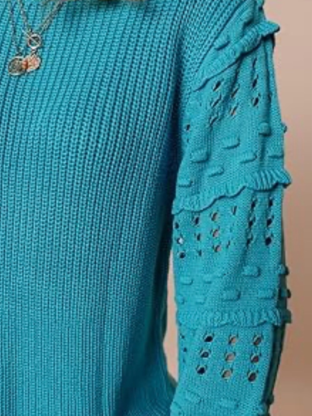 Dark Turquoise Textured Knit Sweater - Picture 2 of 5